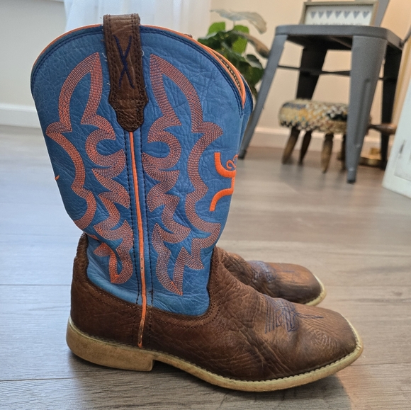 Twisted X Other - Twisted X Kids Cognac Bullhide & Neon Blue Hooey Western Cowboy Boots Kids 4